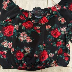 Polly & Esther Black Floral Blouse